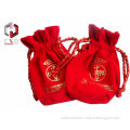 Red Round Velvet Drawstring Bag With Silk Screen Printed Logo